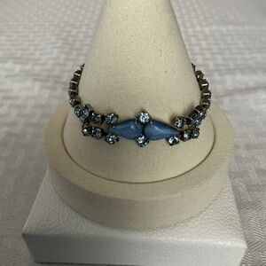 Blue Vintage Rhinestone Silver Tone Line Bracelet